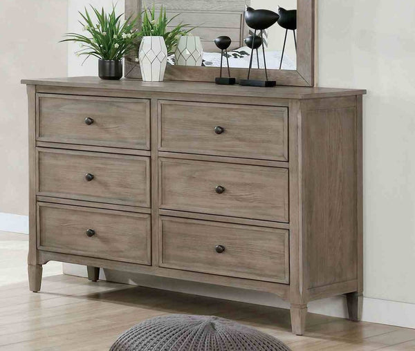 English Elm Transitional Wire-brushed Gray Wood Grain Dresser with Black Round Knobs for Bedroom B2741P460176