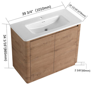 English Elm 40'' Freestanding Bathroom Vanity With White Ceramic Sink & Soft-Close Doors - Stylish Storage Solution W999S00401
