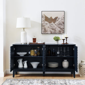 English Elm 60.5'' Buffet Cabinet with Fluted Geometric Doors, Mid-Century Sideboard with Adjustable Shelves & Outlet Holes Bear,Blue W1801P288507
