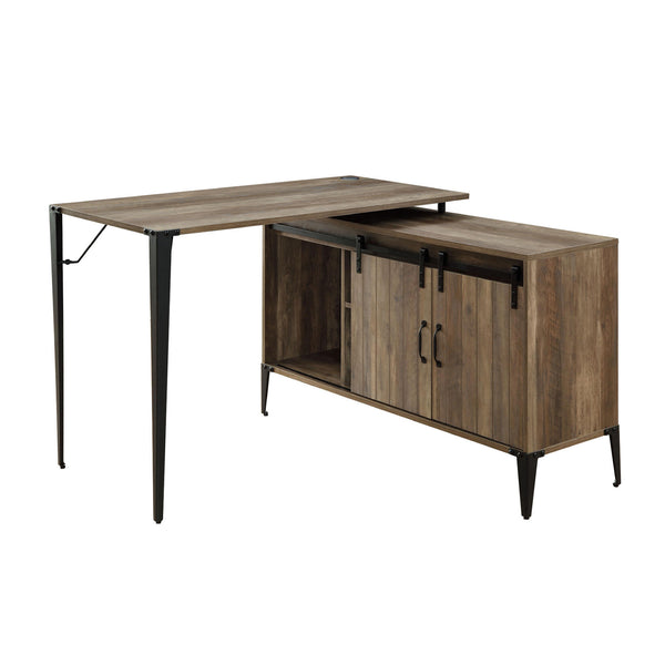 English Elm L-Shape Industrial Writing Desk with Side Cabinet and Sliding Doors for Organized Workstation and Cable Management Black,Oak,Rustic B016P317516