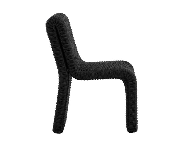Sunpan EDESSA Dining Chair - Stylish Black Wicker Design for Outdoor Spaces, Durable Aluminum Frame, Modern Curves 111678