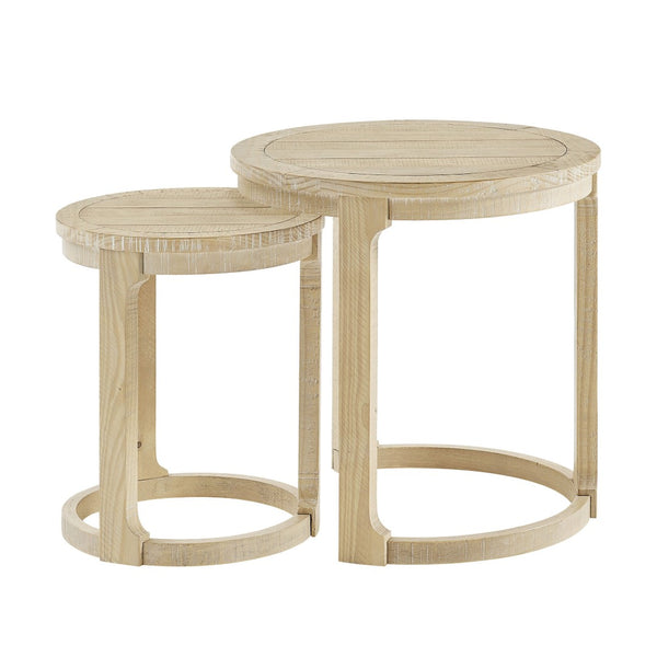 English Elm (1 Coffee Table+1 Side Table) Two-piece Pine Wood Round Set with Wheels Rustic Living Room Oak W2582S00195