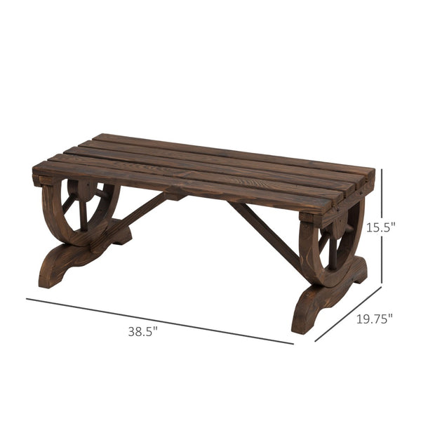 English Elm Outsunny 2-Person Wooden Garden Bench - Rustic Wagon Wheel Outdoor Furniture For Patios & Gardens W2225P174067-GIGA