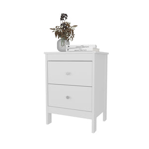 English Elm FM Nogales NightStand with 2 Drawers — Compact Scratch-Resistant Melamine Bedside Table for Small Rooms White 29.92 L x 24.41 W x 4.72 H B128P301379