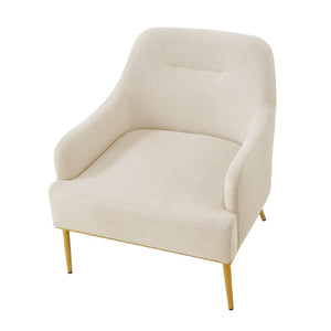 English Elm Modern Chenille Armchair with Curved Back Gold Legs Plush Accent Seat for Any Room Beige N763P360684A