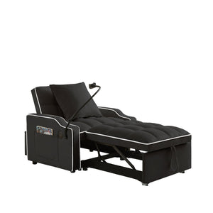 English Elm Sleeper Sofa Chair Velvet Convertible Armchair with Usb Charging for Small Spaces Black W1359P458672