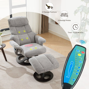 English Elm 069-ergonomic Swivel Recliner with Ottoman Chenille Wingback Massage Lounge Chair Grey W527P439691