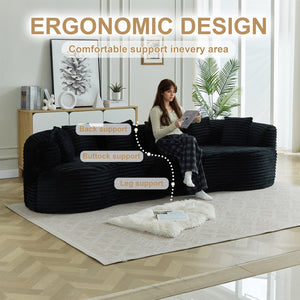 English Elm Curved Chenille Sectional Sofa Deep Seat Cloud Cushions Four Seater Modern Living Room Black W3505P456572