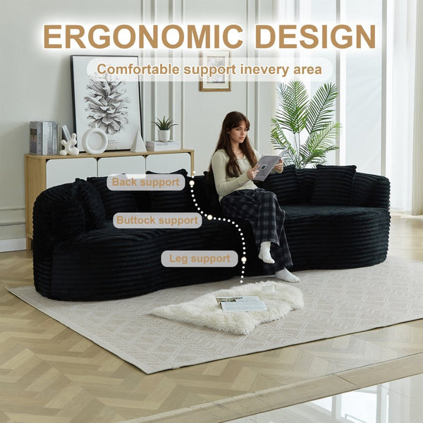 English Elm Curved Chenille Sectional Sofa Deep Seat Cloud Cushions Four Seater Modern Living Room Black W3505P456572