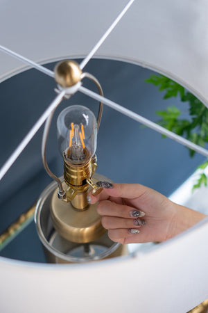 English Elm D15x25.5" Gold and White Cylinder Table Lamp with Acrylic Circle Accents and Collapsible Drum Shade W2078P395816