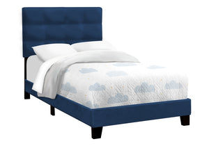 English Elm Bed, Navy Blue Velvet Twin Platform Bed Frame with Tufted Headboard, Sturdy Wood Slats, Chic Transitional Design B2710P219516