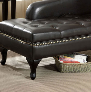 English Elm Black Curved Transitional Bench with Rolled Arm Button-Tufted Padded Seat Nailhead Trim 62"W B2741P343798