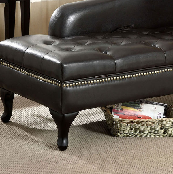 English Elm Black Curved Transitional Bench with Rolled Arm Button-Tufted Padded Seat Nailhead Trim 62"W B2741P343798