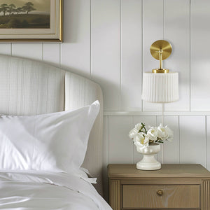 English Elm White Ceramic Wall Sconce Gold Adjustable Swing Arm, Porcelain Shade, 12.5"H, Modern Glam Light Fixture B035P264534