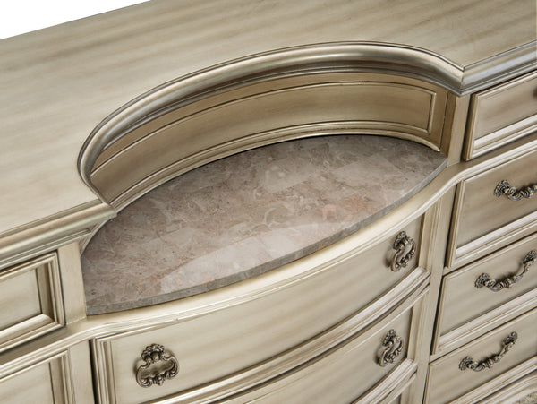 English Elm Silver Cavalier 11-Drawer Dresser with Genuine Marble Top, Silver Finish Birch Veneer, Traditional Elegance B011P264611