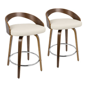 English Elm Grotto Mid-Century Counter Stool with Swivel, Cherry Wood Frame and Faux Leather Seat, Set of 2 Cream B202S00067