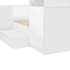 English Elm Full Size Wooden Platform Bed With Integrated Desk, 6 Drawers, Wardrobe & Modern Shelves, White Finish N820S00060K