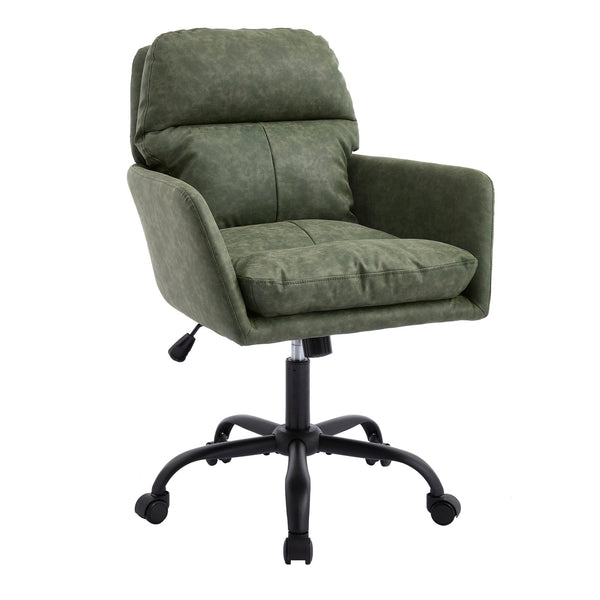 English Elm Artificial ergonomic PU leather office chair with high-density foam, stain-resistant, adjustable height support and modern minimalist design for home and workspace comfort Green W2311P282362