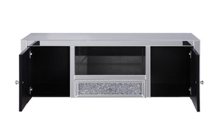 English Elm Noralie Glam Mirrored Media Console with Faux Diamond Accents and Enclosed Storage B2726P443219