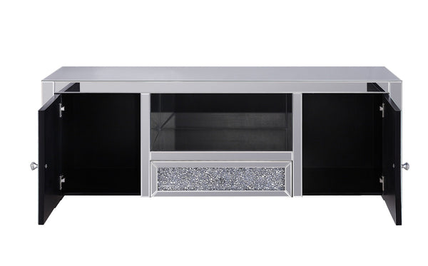 English Elm Noralie Glam Mirrored Media Console with Faux Diamond Accents and Enclosed Storage B2726P443219
