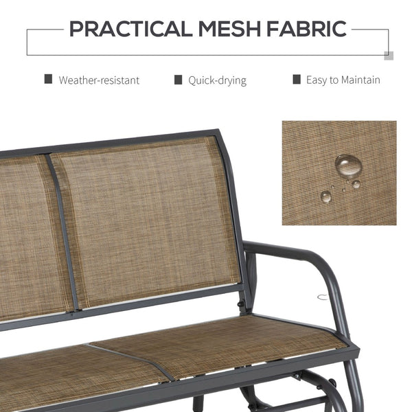 English Elm Outsunny 2-Person Glider Bench - Stylish Outdoor Loveseat With Smooth Rocking Steel Frame, Brown W2225P249831-GIGA