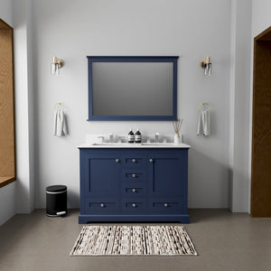 English Elm Navy Blue Double Bath Vanity 48" W x 22" D with White Quartz Top, Soft-Close Drawers & Chrome Faucet Set B2731P258334