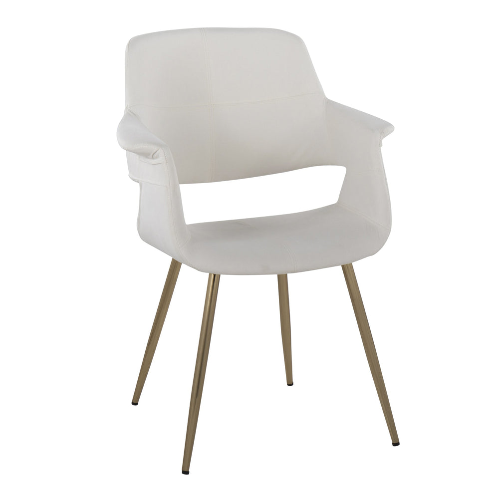 English Elm Vintage Glam Art Deco Chair with Gold Metal Legs and Plush Upholstery — Retro Chic Pair, Indoor Use Cream B202P223671
