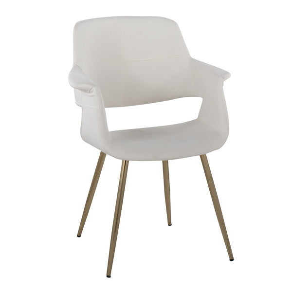 English Elm Vintage Glam Art Deco Chair with Gold Metal Legs and Plush Upholstery — Retro Chic Pair, Indoor Use Cream B202P223671