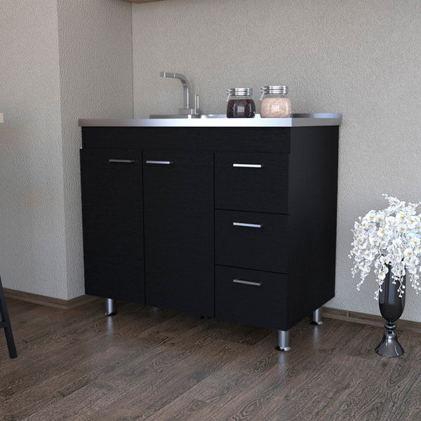 English Elm Utility Sink Cabinet with Enclosed Storage in Matte Black for Modern Kitchen Spaces B092S00269
