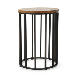 English Elm Christopher Knight Home® - Outdoor Acacia Wood Side Table with Round Solid Top and Black Iron Frame, Handcrafted, 15" 60747.00