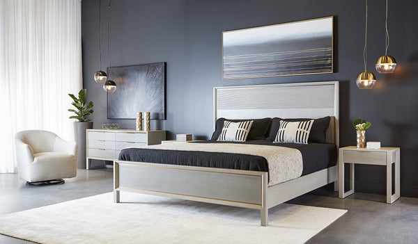 Sunpan Cordoba Nightstand - Rustic Oak Elegance with Grey Finish & Gold Hardware for Timeless Charm