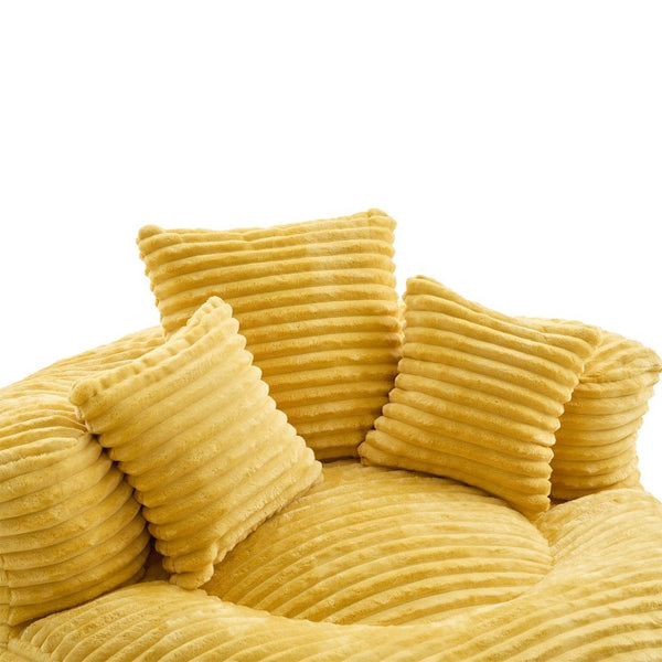 English Elm Bean Bag Sofa Oversized Corduroy Floor Lounge Chair with Armrests Pillows Foam Fill Mustard Yellow W395P426812
