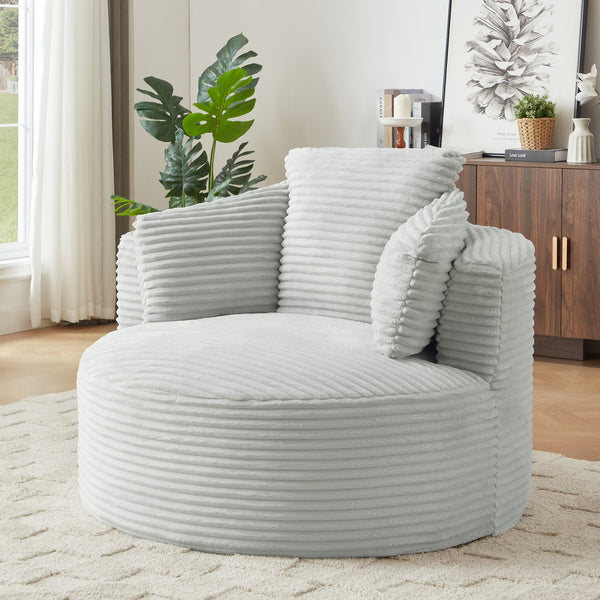 English Elm Compressible Corduroy Round Chair with Pocket Spring Cushioning, No-Assembly Plush Seating for Home Office Lounge LIGHT GREY W2339P323619