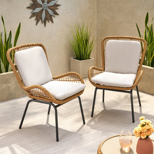 English Elm Christopher Knight Home® - Mccaskill Patio Chair Set of 2 with Water-Resistant Cushions, Durable Rattan Weave & Iron Frame Stability Light Brown 64877.00LBRN