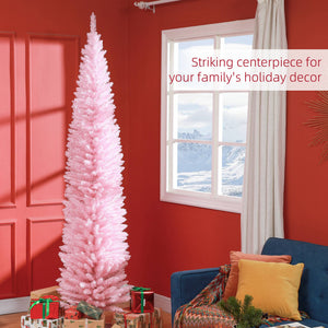 English Elm Homcom 8' Slim Pink Artificial Christmas Tree With Realistic Branch Tips, Easy Assembly & Safe Design W2225P249665