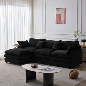 English Elm 105" L-shaped Chenille Sectional with Ottoman Pocket Spring Living Room Sofa Black W1097S00229