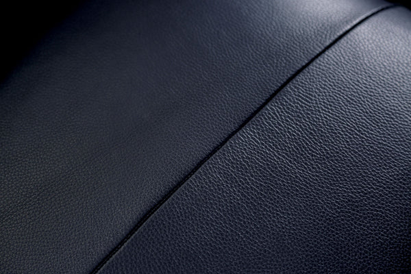 English Elm Contemporary Mezzanotte Italian Leather Armchair with Track Arms, Welted Box Cushions & Metal Legs Blue 38 L x 39 W x 28 H B2741S00578