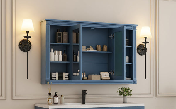 English Elm 47 Inch Wall Mounted Medicine Cabinet with Mirror Open Shelving and Adjustable Storage N710P363550C