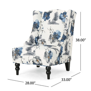 English Elm Christopher Knight Home® - TODDMAN High-Back Club Chair with Smooth Upholstery and Sloped Arms, Modern Wingback Comfort beige +blue flower 64469.00
