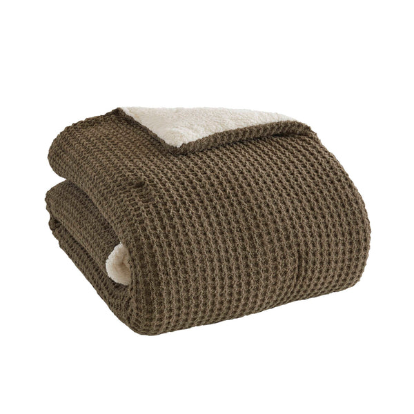 English Elm Waffle Soft Chenille Comforter Set Twin with Ivory Sherpa Reverse, Hypoallergenic Down-Alternative Fill Brown 21.26 L x 21.26 W x 12.99 H B035P294135