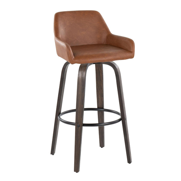 English Elm Daniella 30" Fixed-Height Barstool Set Of 2 - Contemporary Camel Faux Leather & Walnut Wood Design B202S00552
