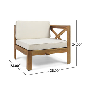 English Elm Christopher Knight Home® - ALCOVE Handcrafted L-Shape Sofa Set with Acacia Wood Frame, Water-Resistant Cushions, Ottoman Table Included Beige 63714.00BGE
