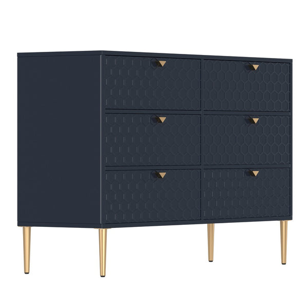 English Elm 6-drawer Honeycomb Veneer Chest with Gold Legs Geometric Bedroom Storage Cabinet T3609P482835