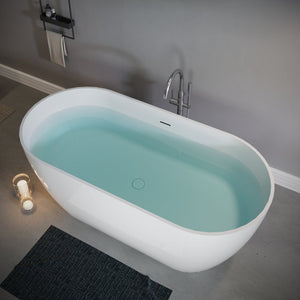 English Elm 59" Stone Resin Freestanding Soaking Tub Spa Grade Oval Design for Modern Baths Glossy White W1920P410060