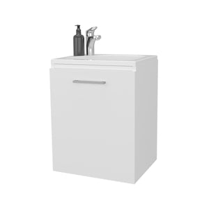English Elm FM Modern Floating Bathroom Vanity with Integrated Sink and Soft-Close Door for Sleek Storage White 24.4 L x 20.5 W x 11 H B128P293877