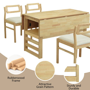English Elm Topmax Rubberwood Extendable Dining Set with Drop Leaves and Linen Chairs for Four SP000080AAA
