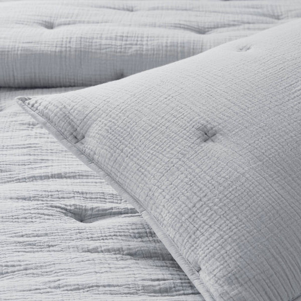 English Elm 3-piece King Cotton Muslin Quilt Set Crinkled Embroidered Coastal Farmhouse Bedding B035P408346