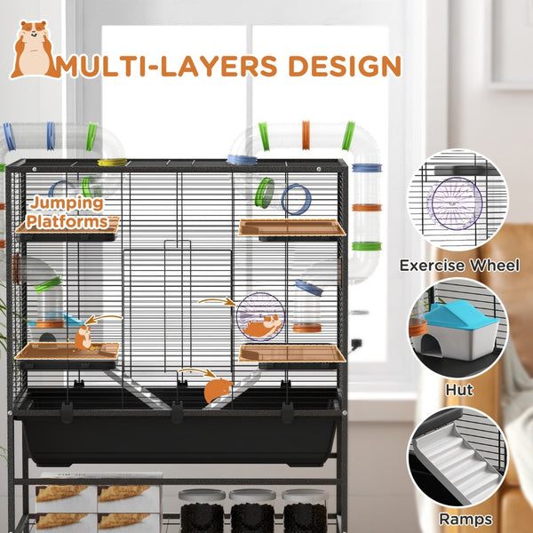 English Elm Small Animal Habitat with Colorful Tubing System Steel Wire Multi-level Gerbil Home T3971P407217