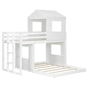 English Elm Wooden Twin Over Full Bunk Bed Farmhouse Playhouse Design with Ladder Guardrails LT000327AAK-1