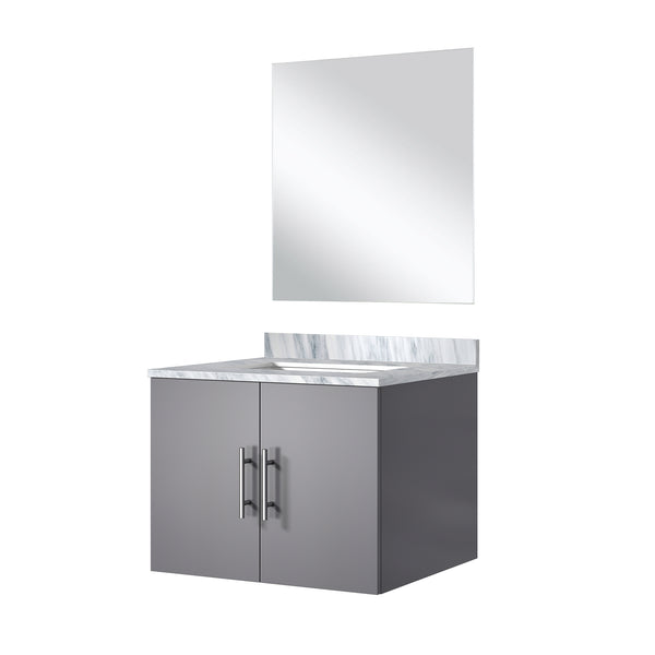 English Elm Dark Grey Single Bath Vanity With Carrara Marble Top & Frameless Mirror - Modern Storage Solution B2731S00740